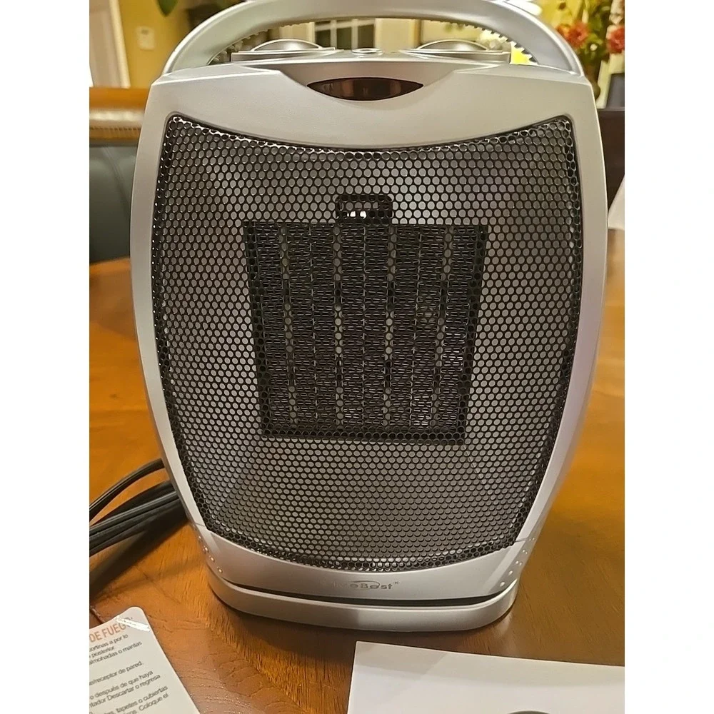 PORTABLE CERAMIC 1500W/750W ELECTRIC SPACE HEATER W/ THERMOSTAT -‎ SILVER NEW